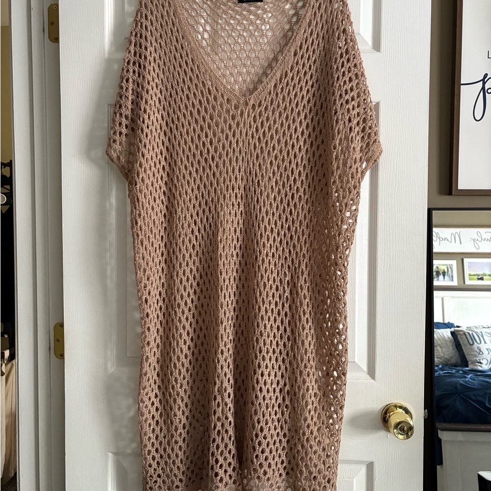 SHEIN Brown Mesh Swim Cover-Up